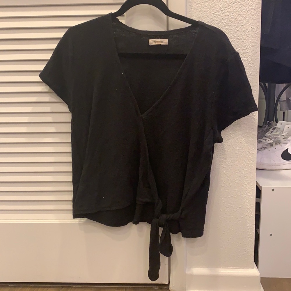 Madewell Black Short Sleeve Wrap Top